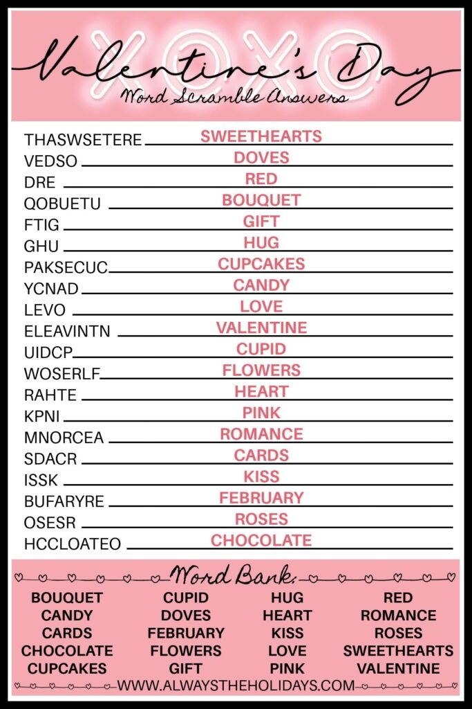printable games with answers