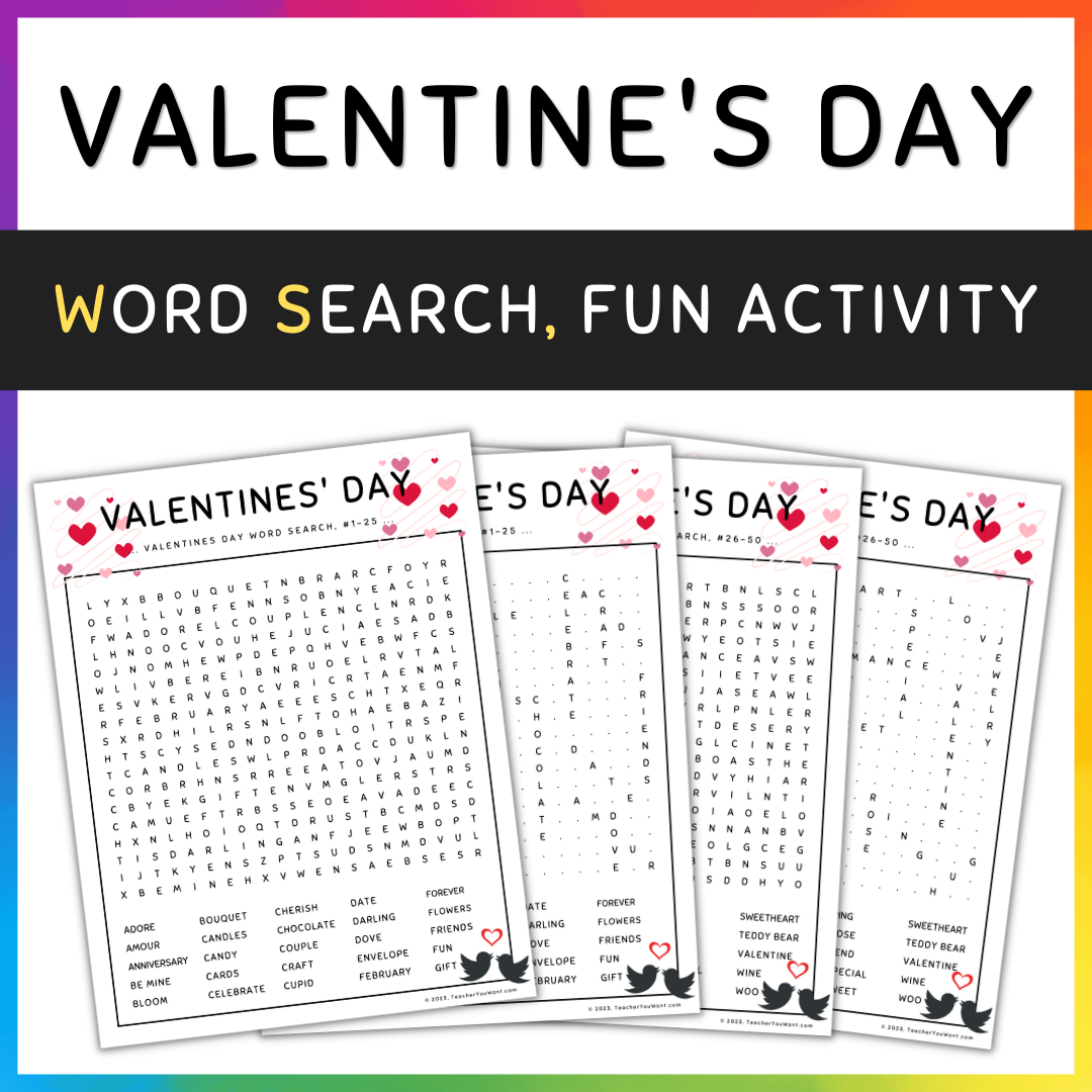 Valentine 39 s Day Word Search Puzzle Worksheets Holiday Fun Activity 