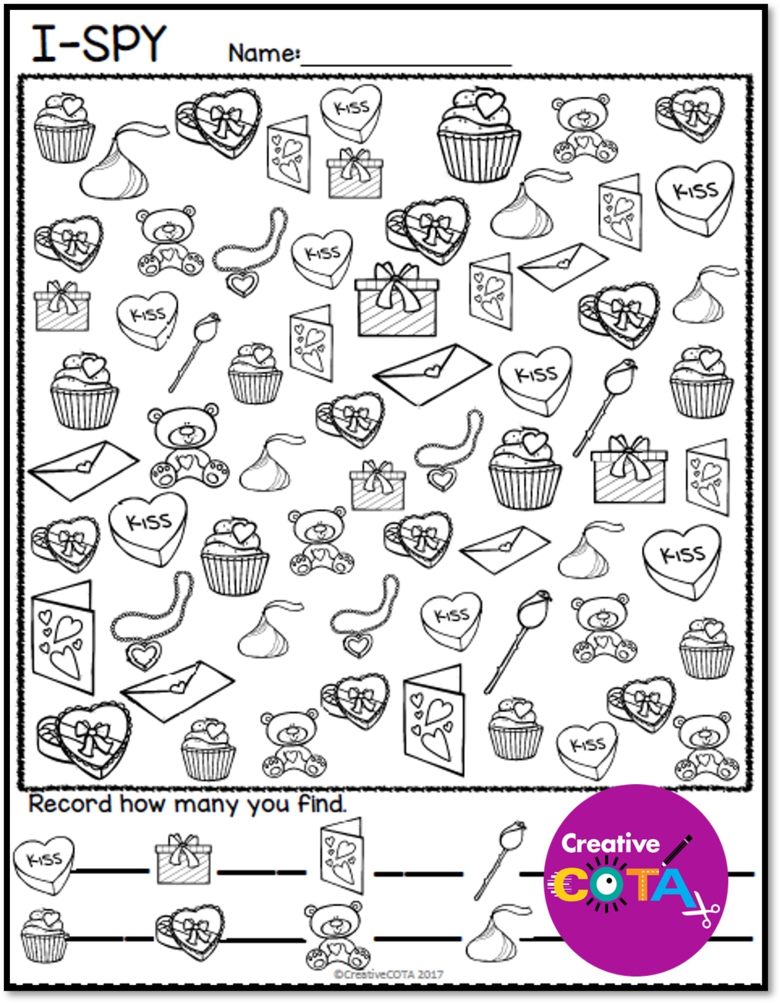 Valentines Day I Spy Printable Valentines Day Counting 