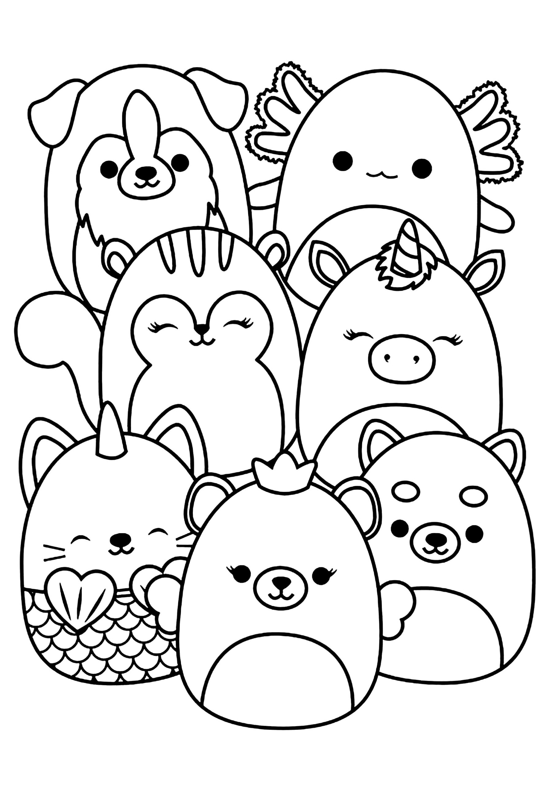 Various Squishmallow Characters Squishmallow Coloring Pages