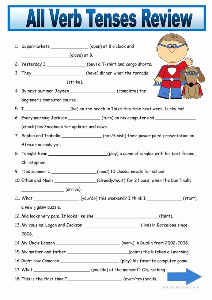 verb tense worksheets