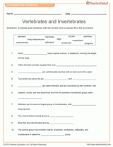 printable pictures of vertebrates and invertebrates