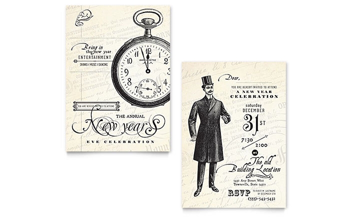 Vintage New Year 39 s Party Invitation Template Design