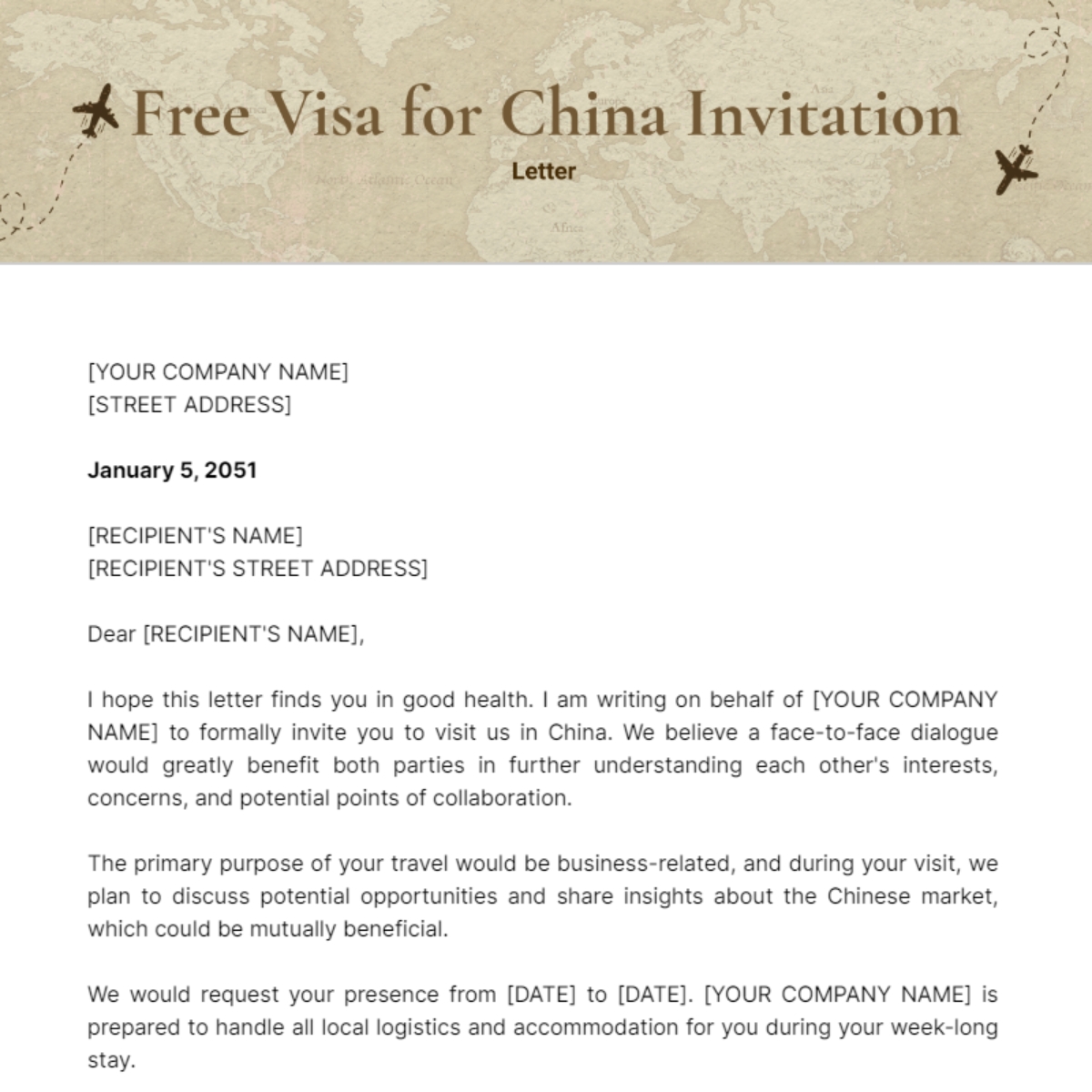 china visa invitation letter template