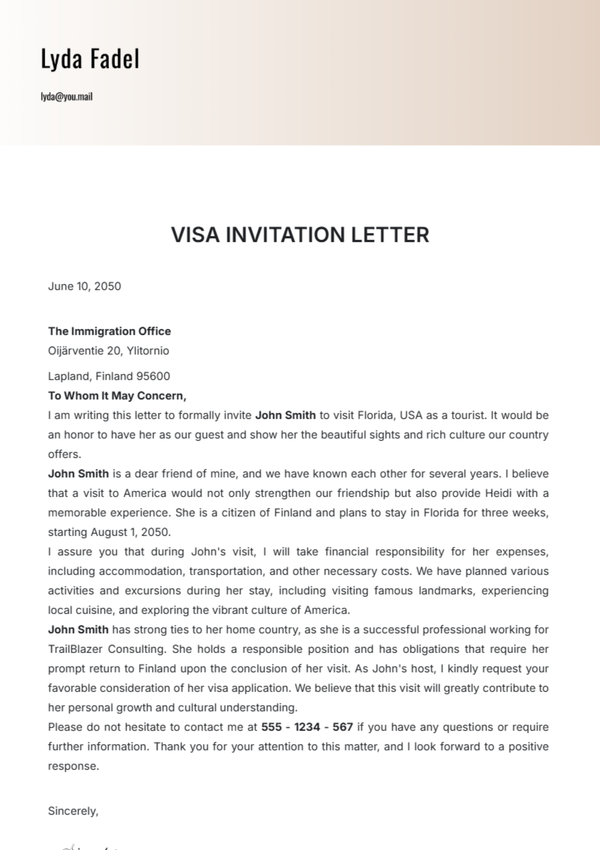 letter of invitation for visa template