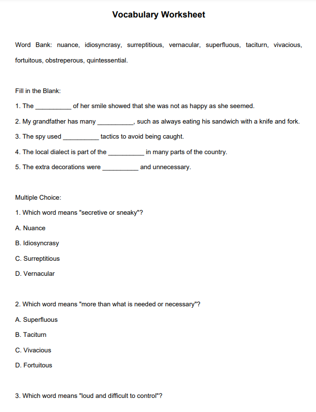 Vocabulary Worksheet Generator Devpost Worksheets Library