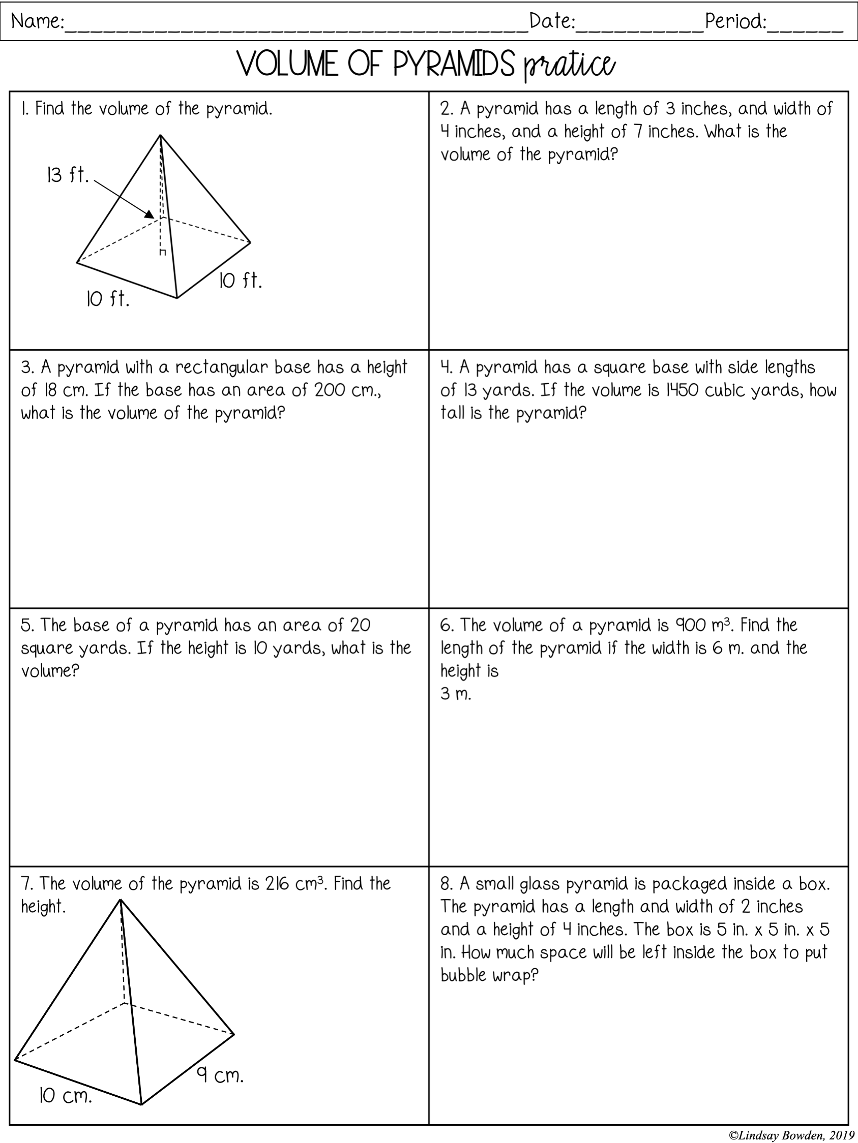 Volume And Cross Sections Notes And Worksheets Lindsay Bowden 