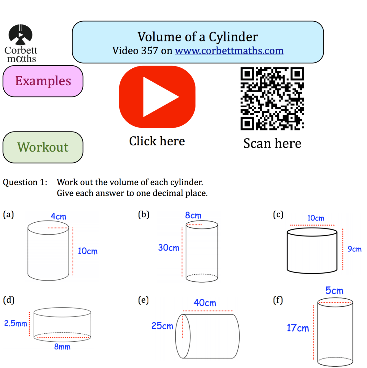 volume of cylinder worksheet