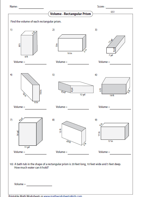 Volume Of Rectangular Prism Worksheets 6th Grade Worksheets Master