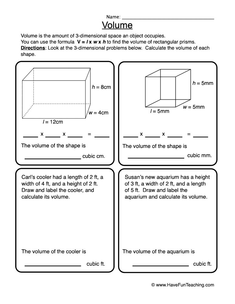Volume Rectangular Prisms Worksheet By Teach Simple