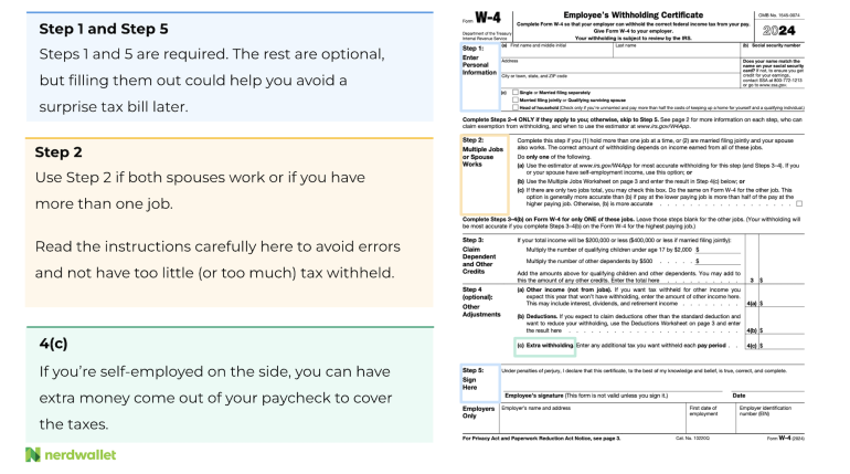 W 4 Guide To The 2024 Tax Withholding Form NerdWallet Worksheets 