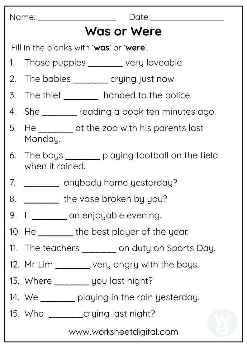 Was Or Were Worksheet Digital Worksheets Library