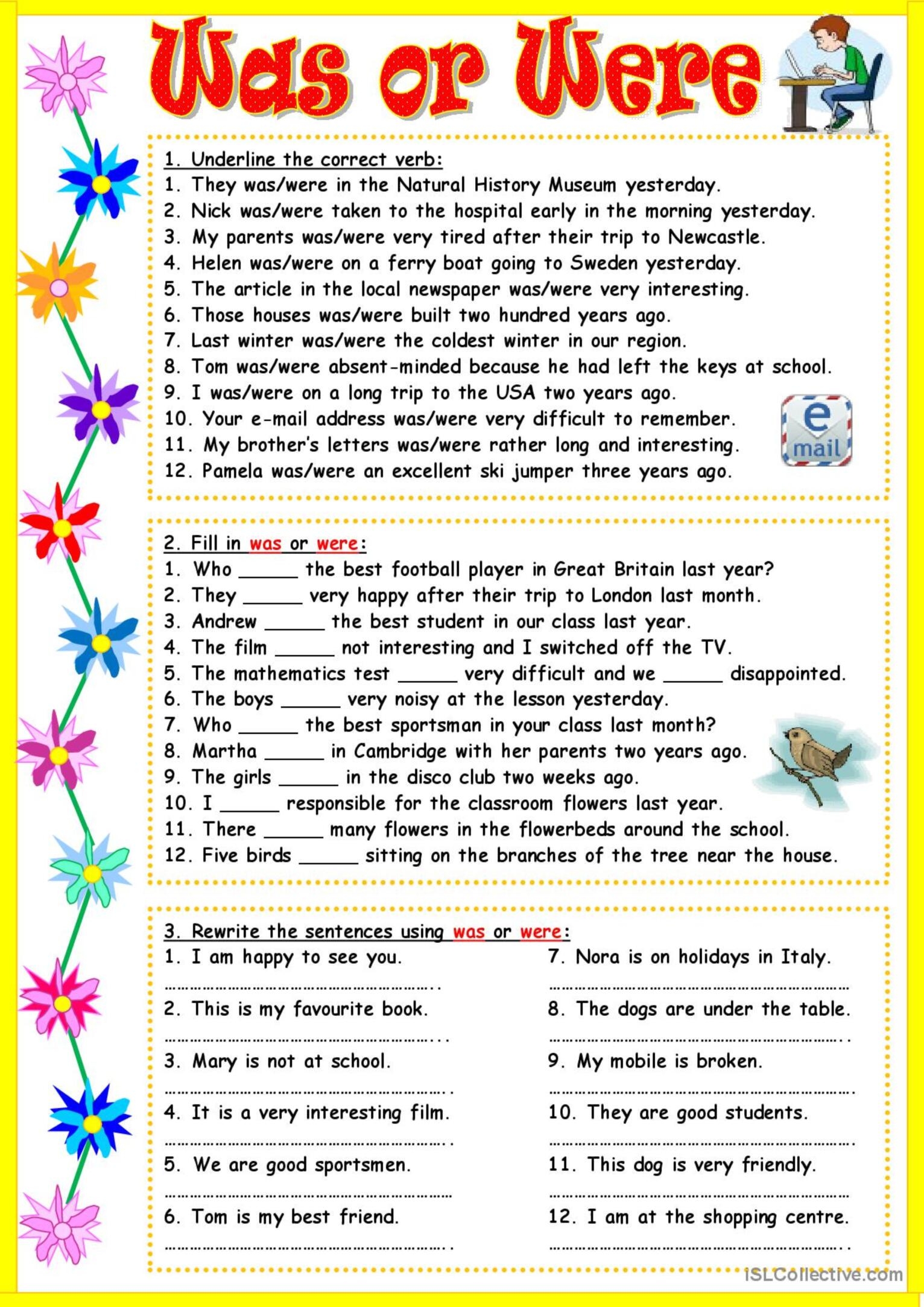 was and were worksheets pdf
