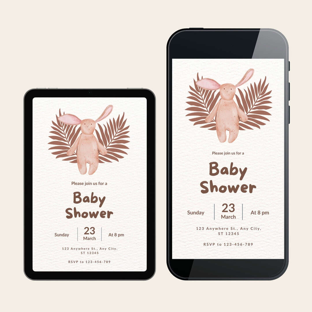Watercolor Invitation Template Bunny Theme Babyshower Mobile 