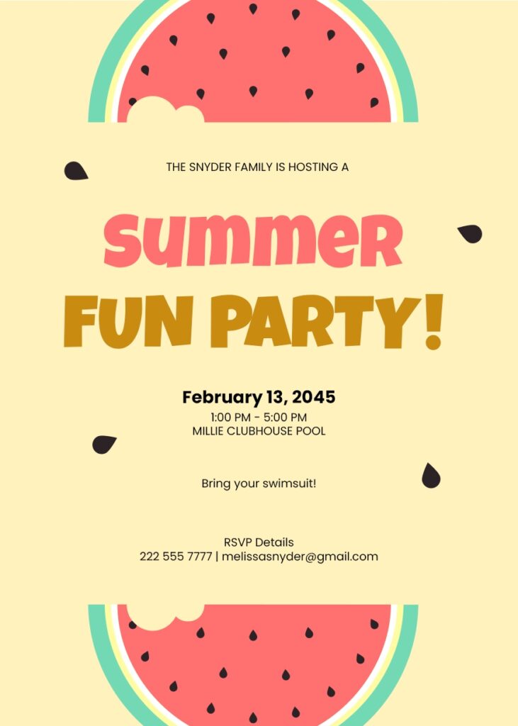 Watermelon Luau Party Invitation In Photoshop Illustrator Word
