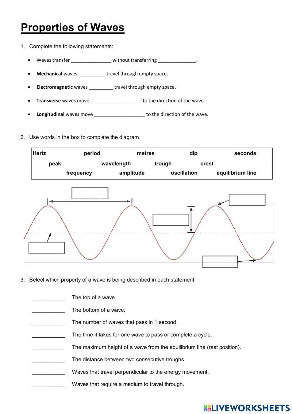 Wave Properties Exercise Live Worksheets Worksheets Library