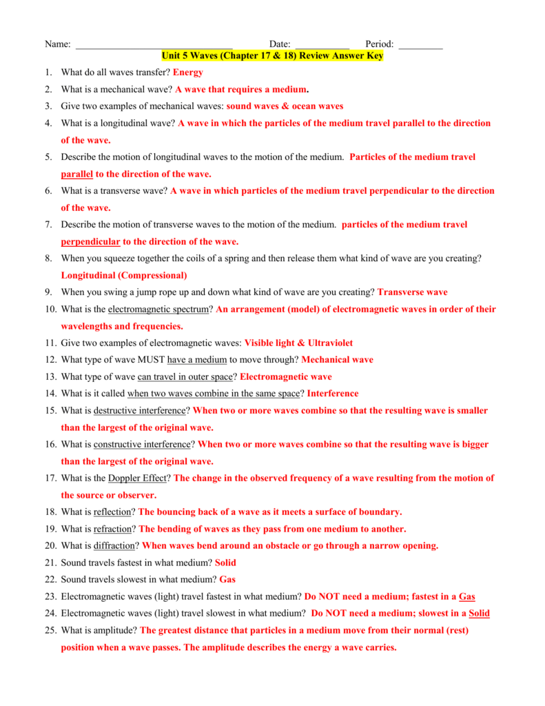 Waves Review Worksheet Answer Key Zipworksheet