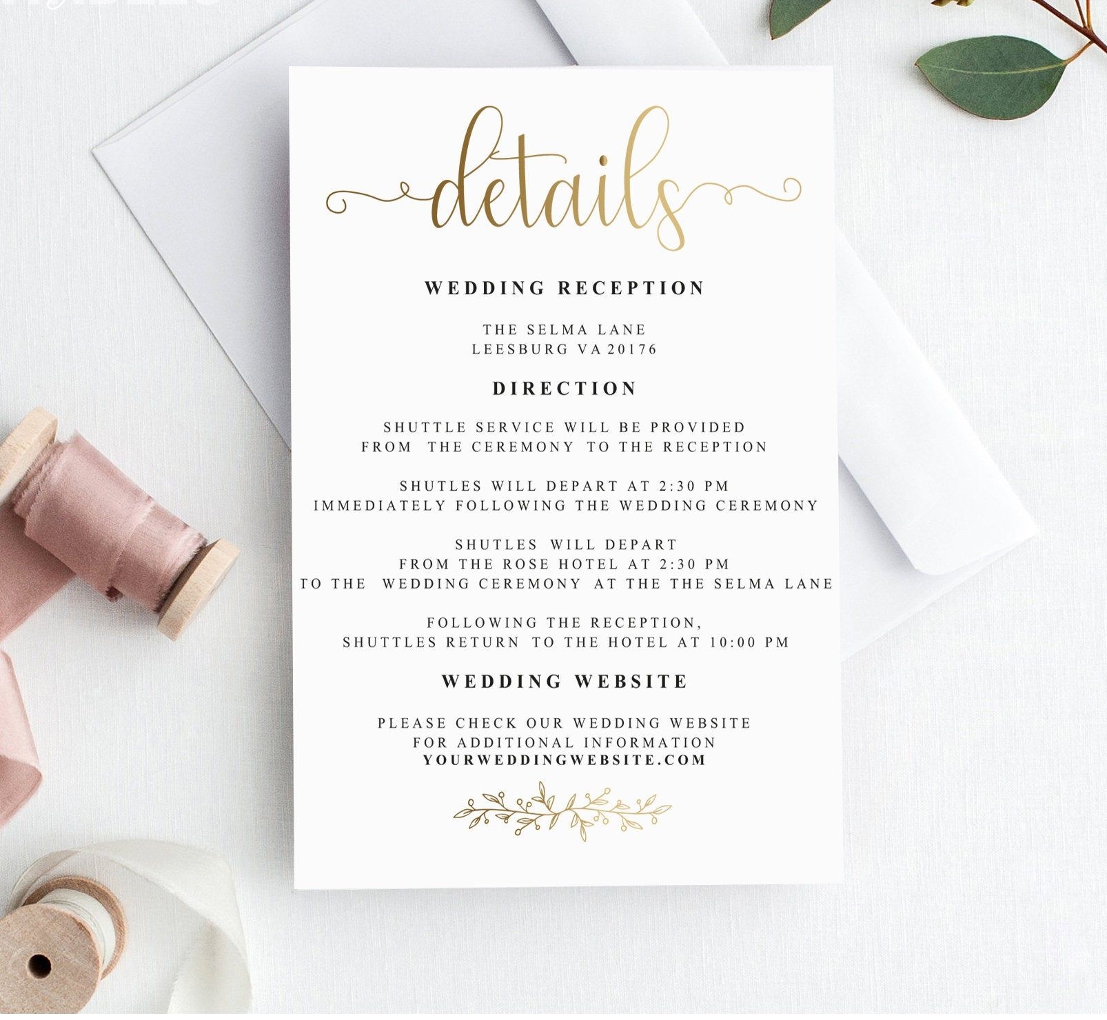 Wedding Details Invitation Template Printable Wedding Details Card 