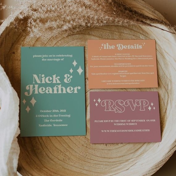 Wedding Invitation Suite Groovy Retro Etsy Retro Wedding