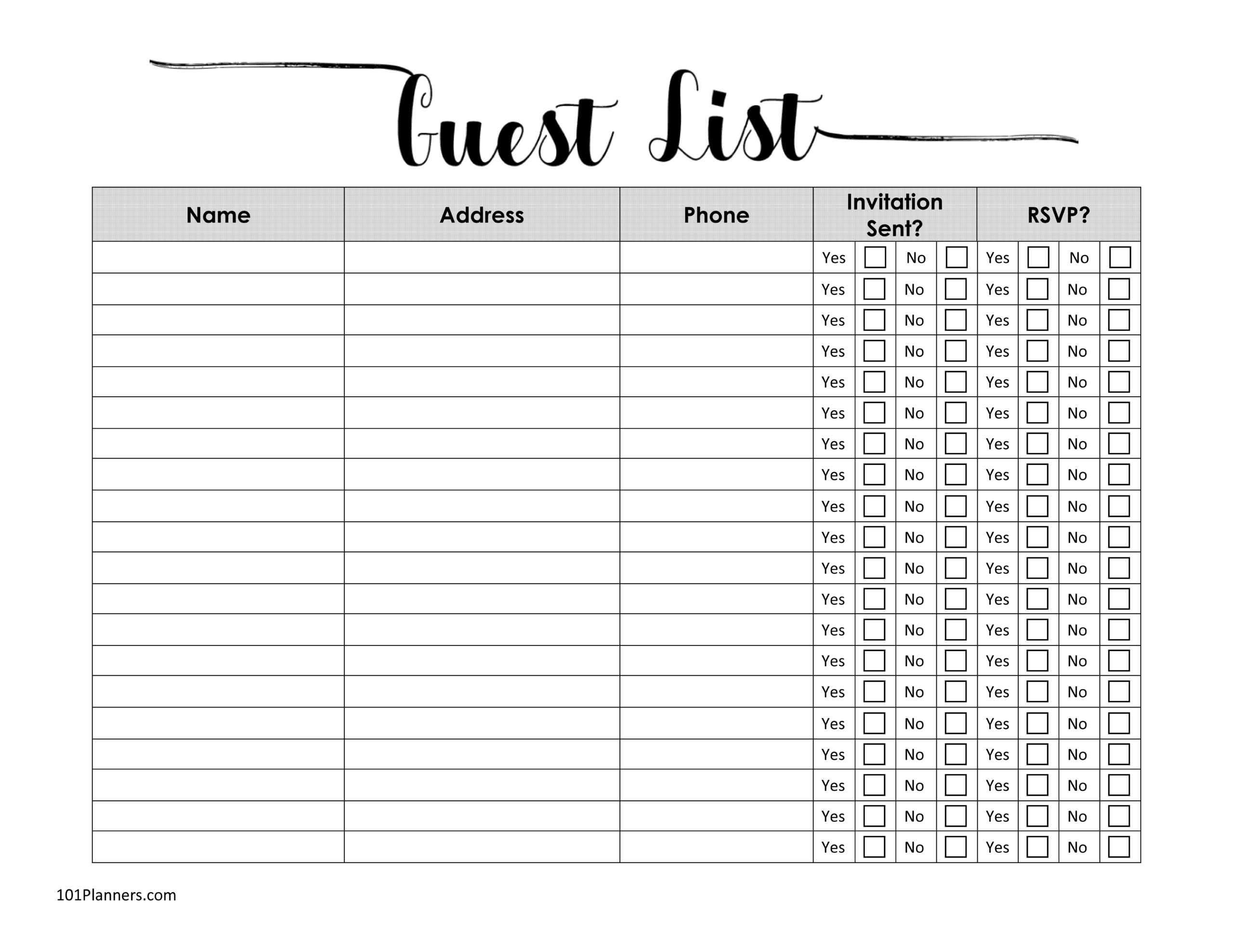 wedding invite list template