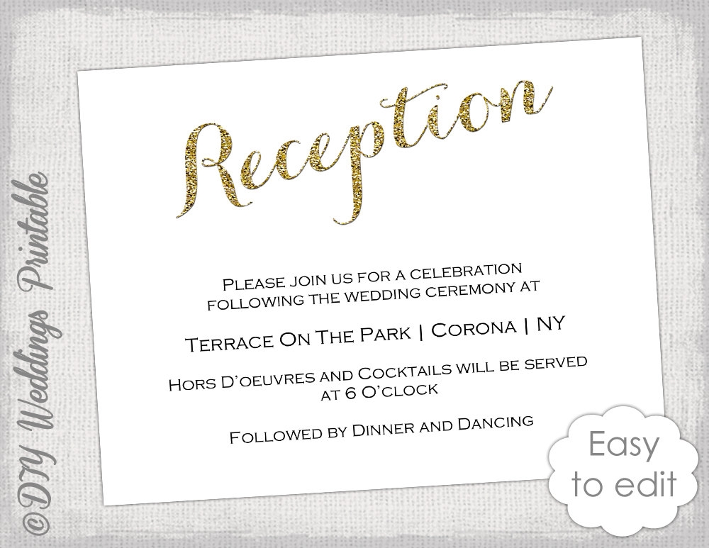 Wedding Reception Invitation Template DIY Gold