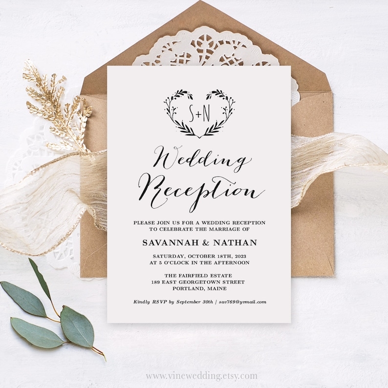 Wedding Reception Invitation Template Kraft Wedding Reception Etsy
