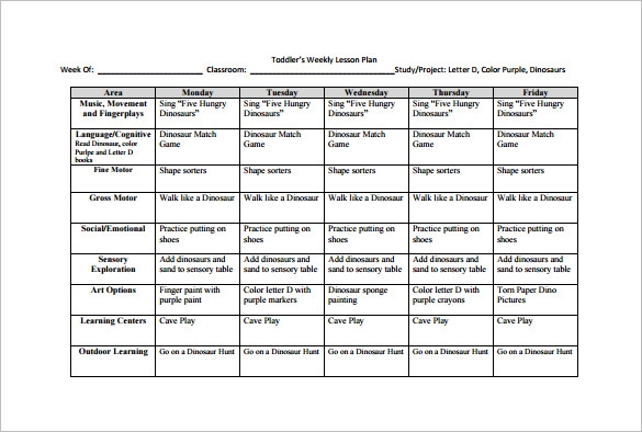 printable free weekly lesson plan template pdf
