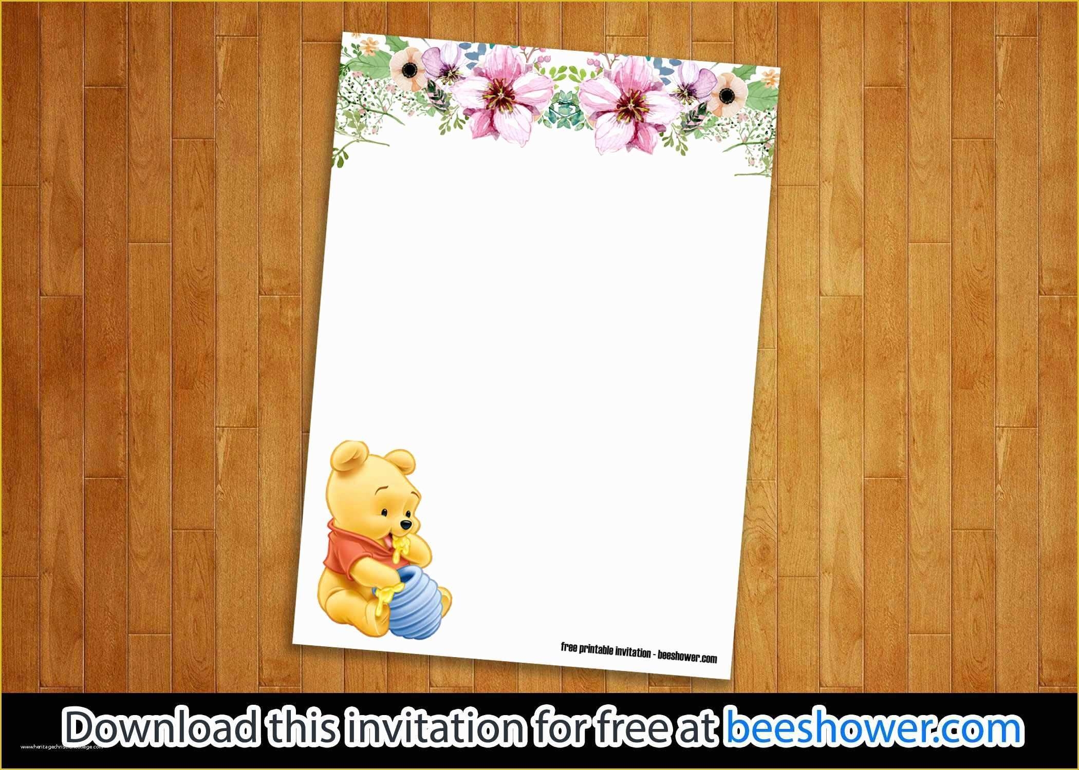 Winnie The Pooh Baby Shower Invitations Templates Free Of Free Classic 