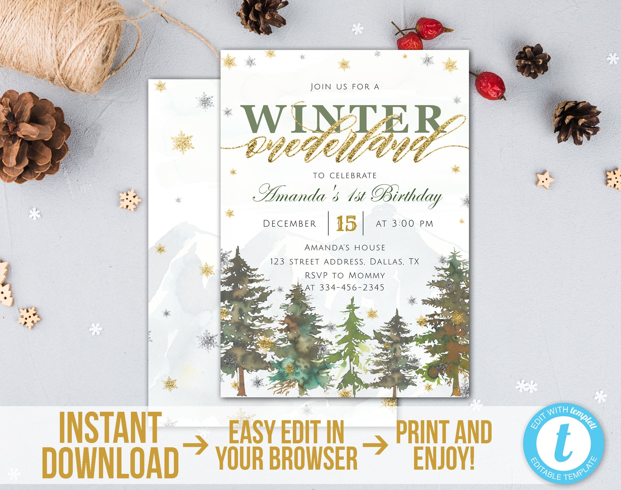 Winter Onederland Invitation Template Free Printable Word Searches