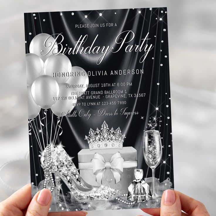 black and silver birthday invitations templates