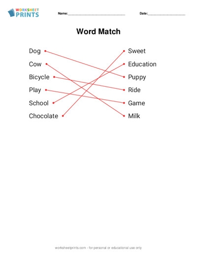 Word Matching List Worksheet Maker
