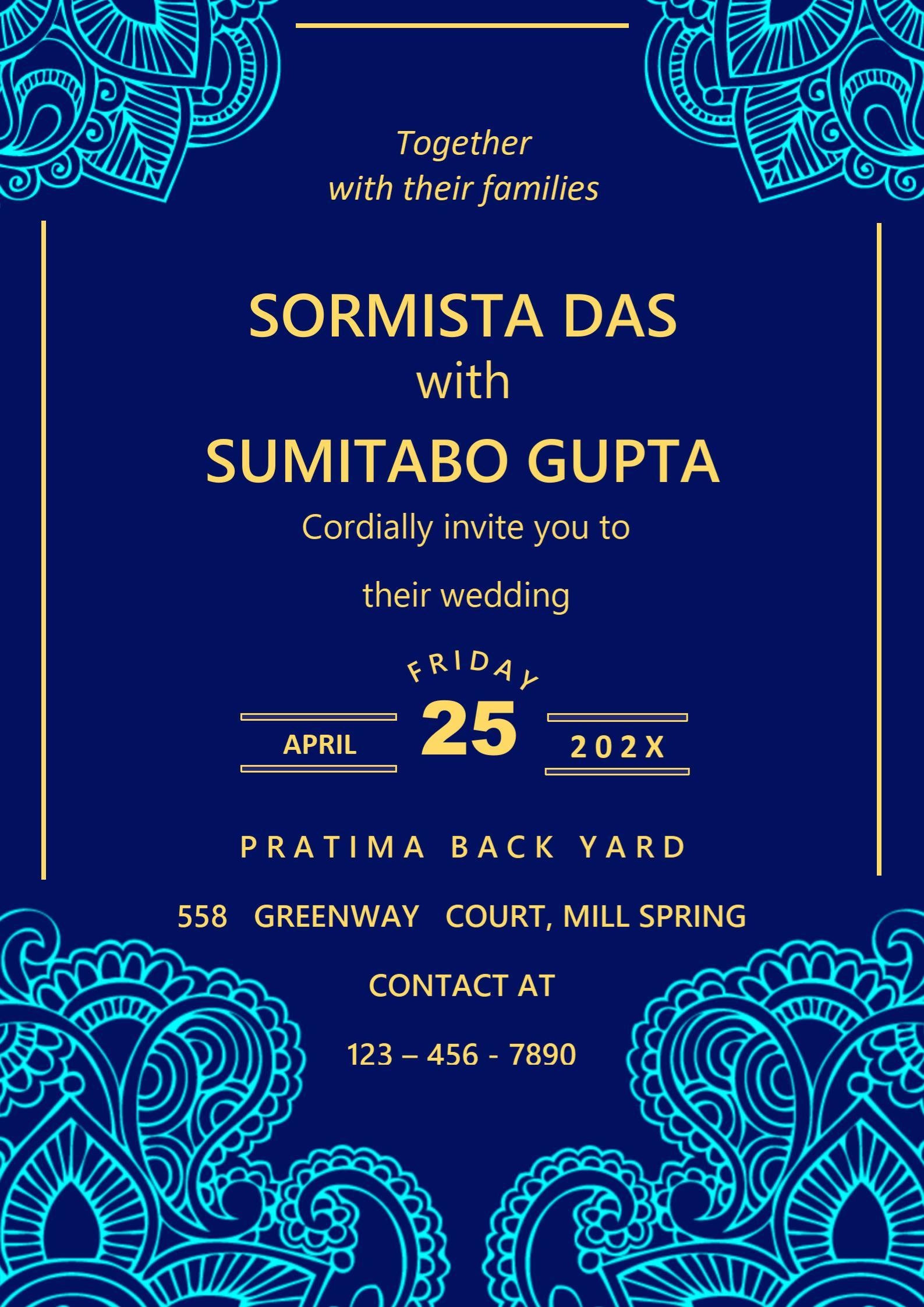 WORD Of Royal Blue Wedding Invitation Card docx WPS Free Templates