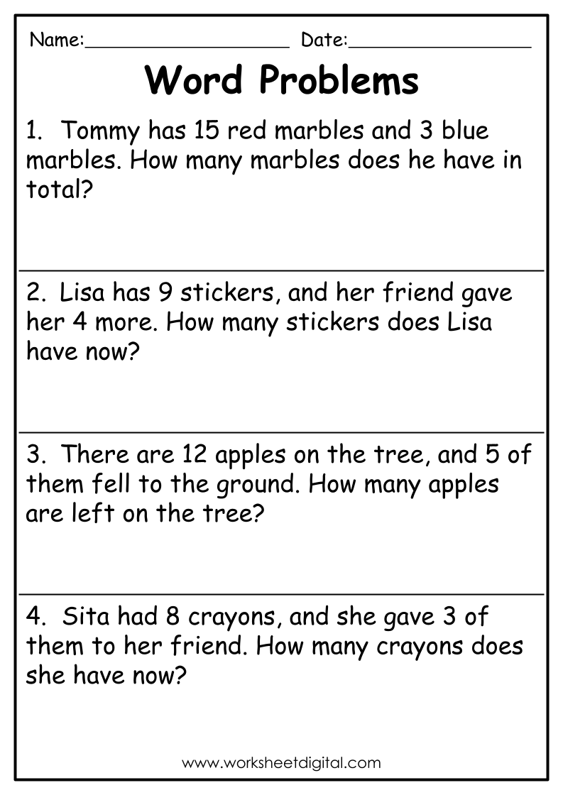 word problem worksheets