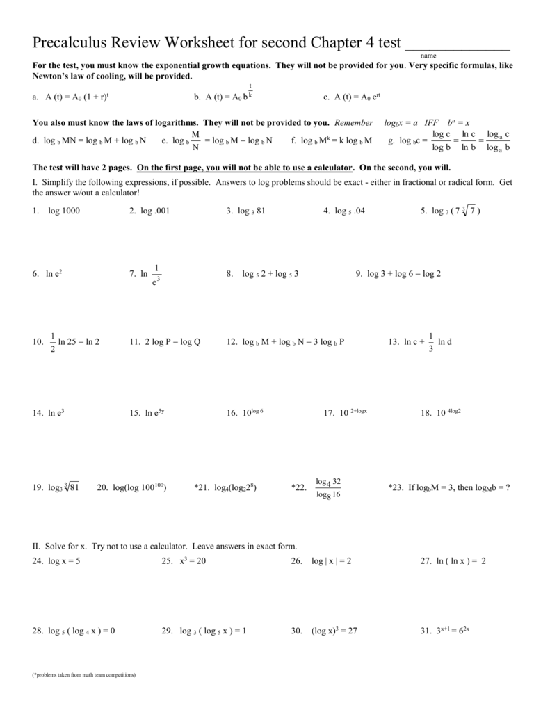 Worksheet 3 Precalculus Honors Worksheets Library
