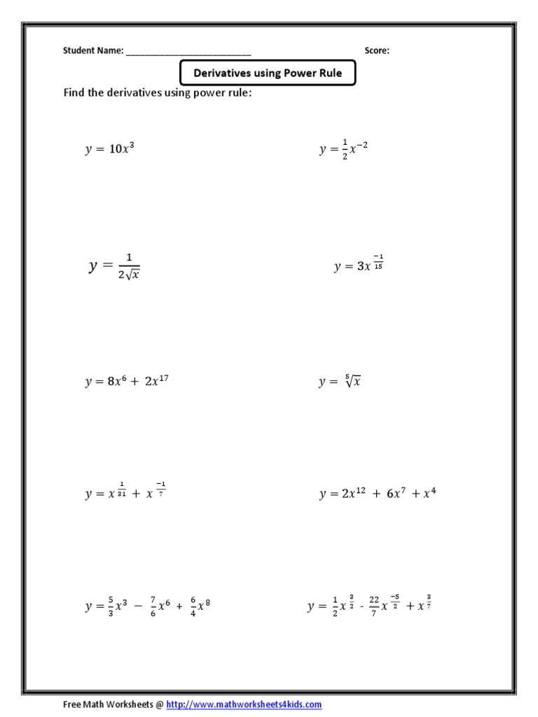 Worksheet On Derivatives 3 PDF Derivative Mathematical Concepts 