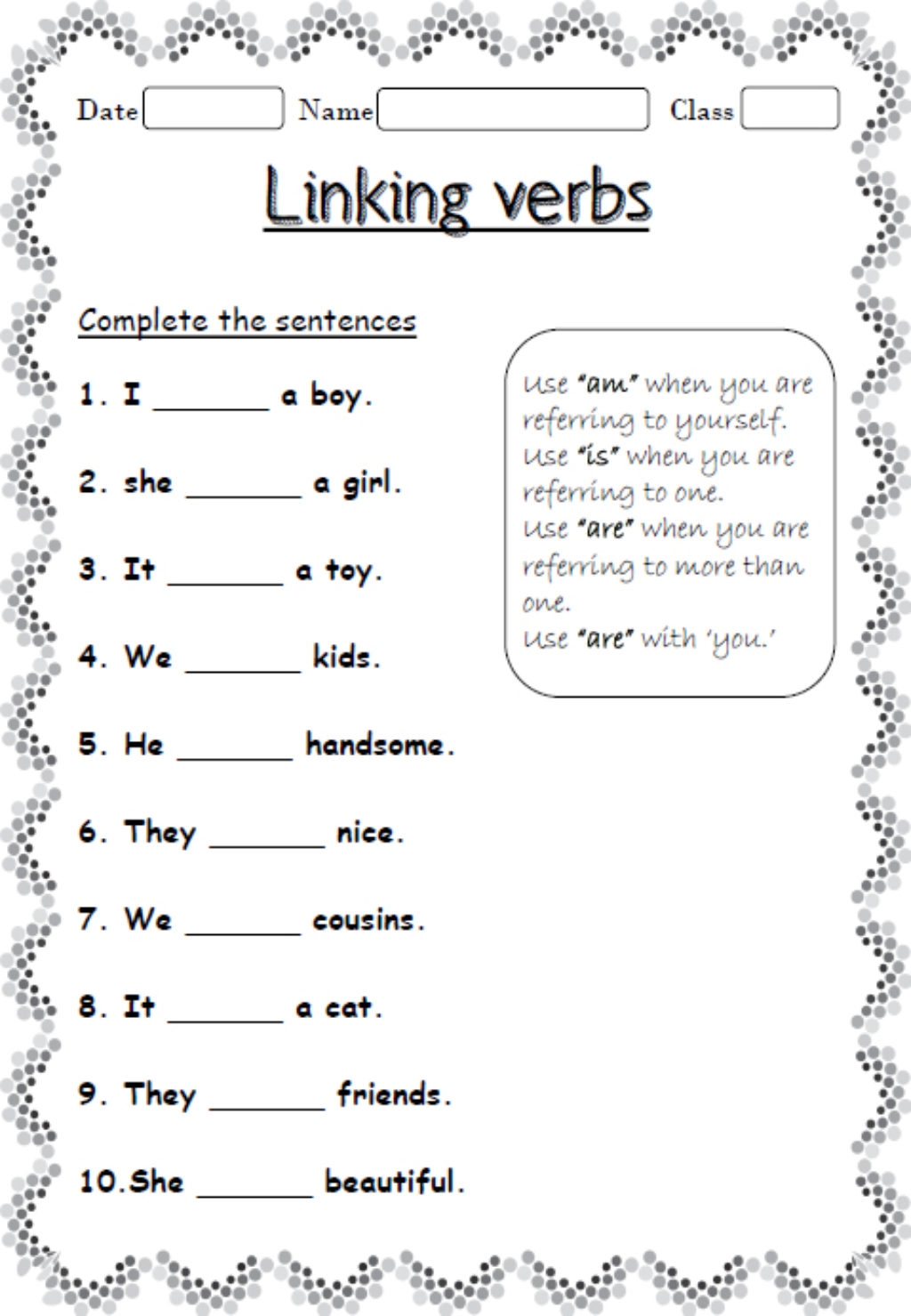 linking verbs worksheet
