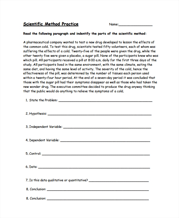 worksheet for scientific method