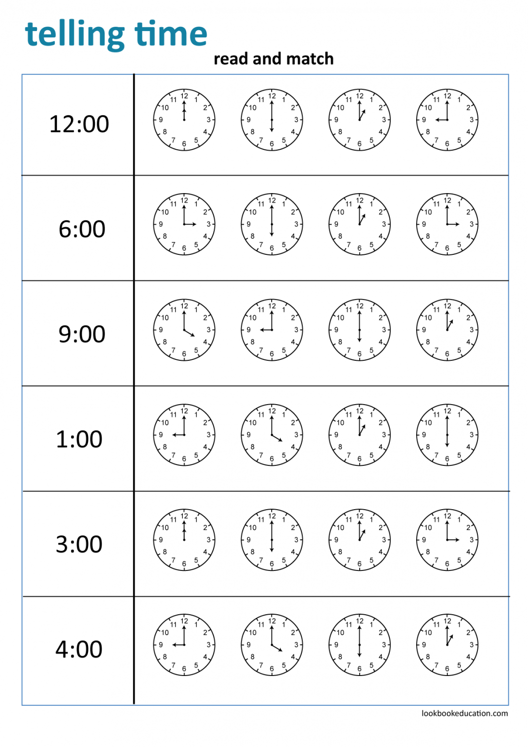 telling the time worksheet