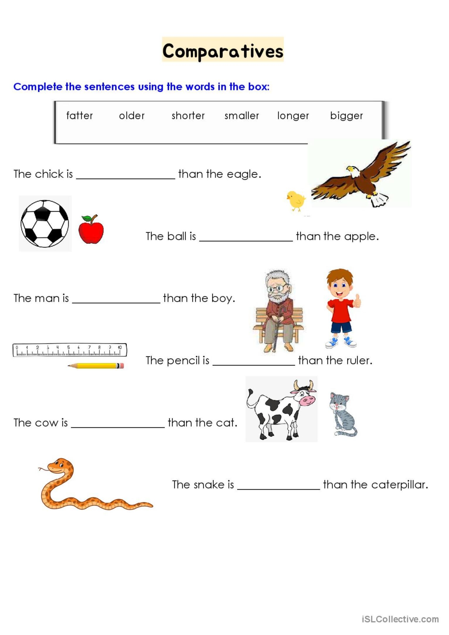 Worksheets For Kids Comparative Adjectives Adjective Worksheet Jethro 