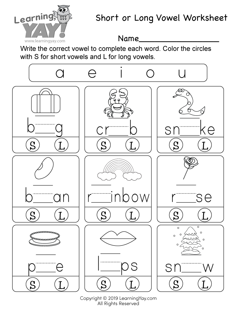 printable vowels worksheets for kindergarten