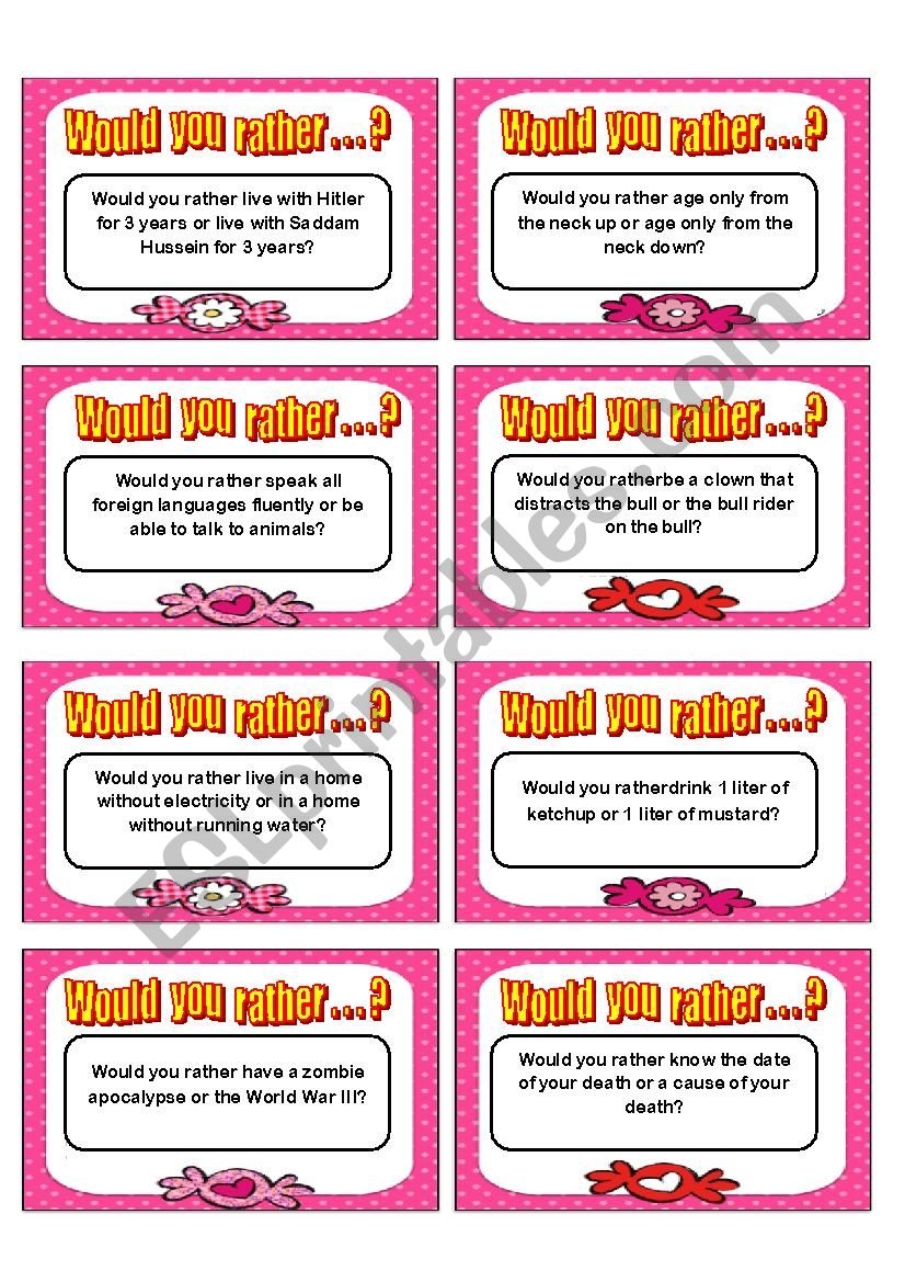 Would You Rather Printable Cards