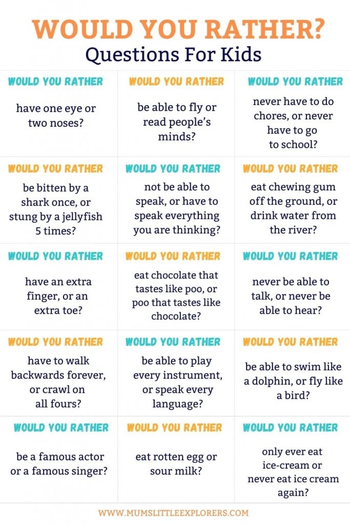 Would You Rather Questions For Kids Printable