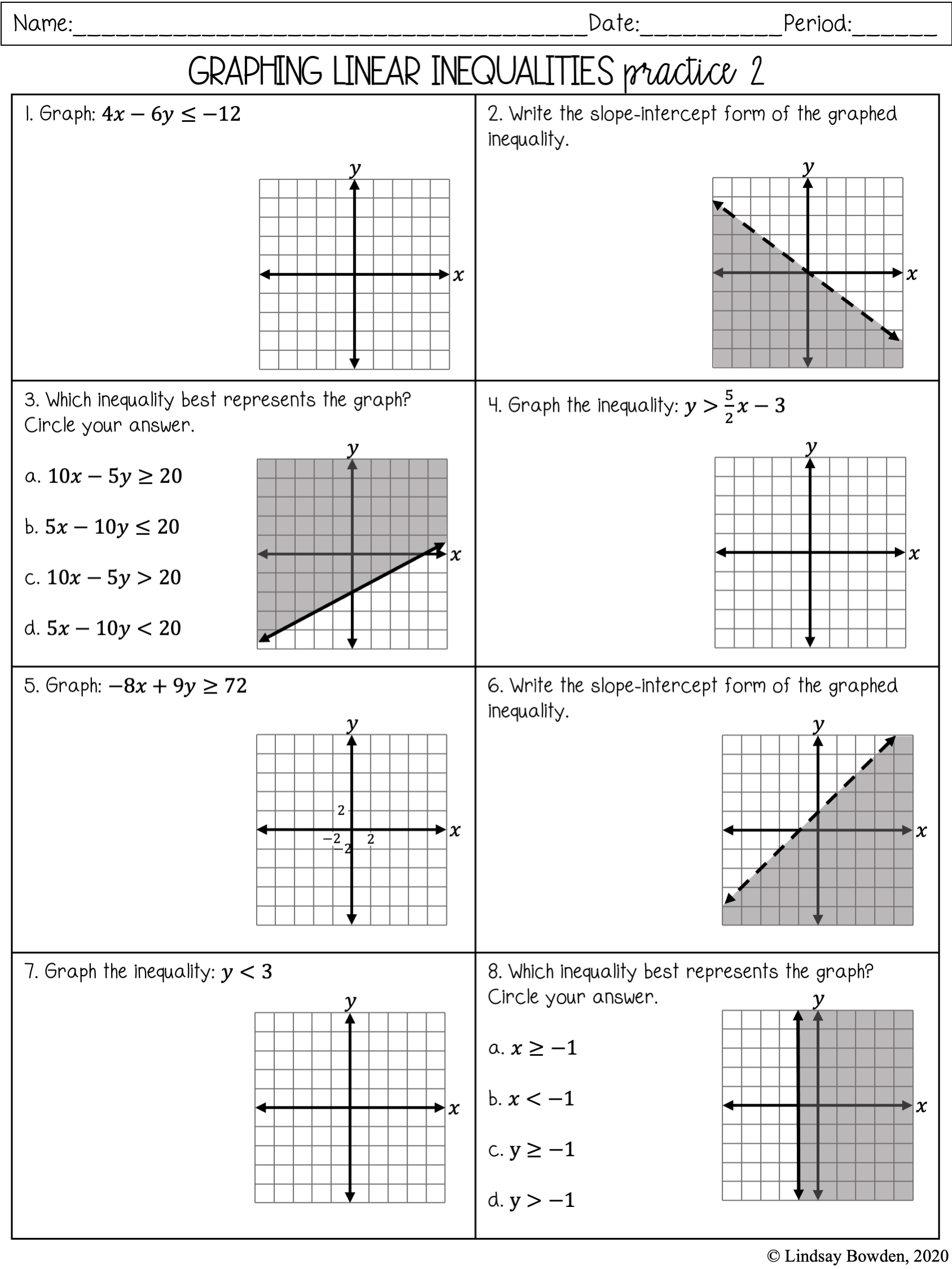 linear inequalities worksheet