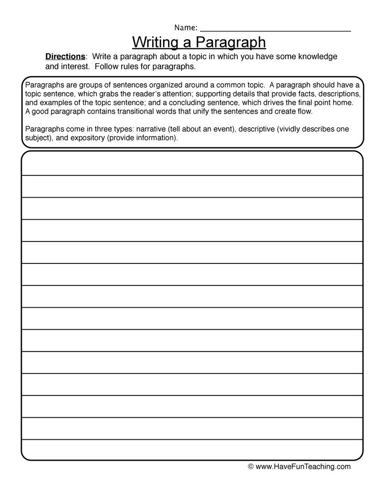 writing worksheet