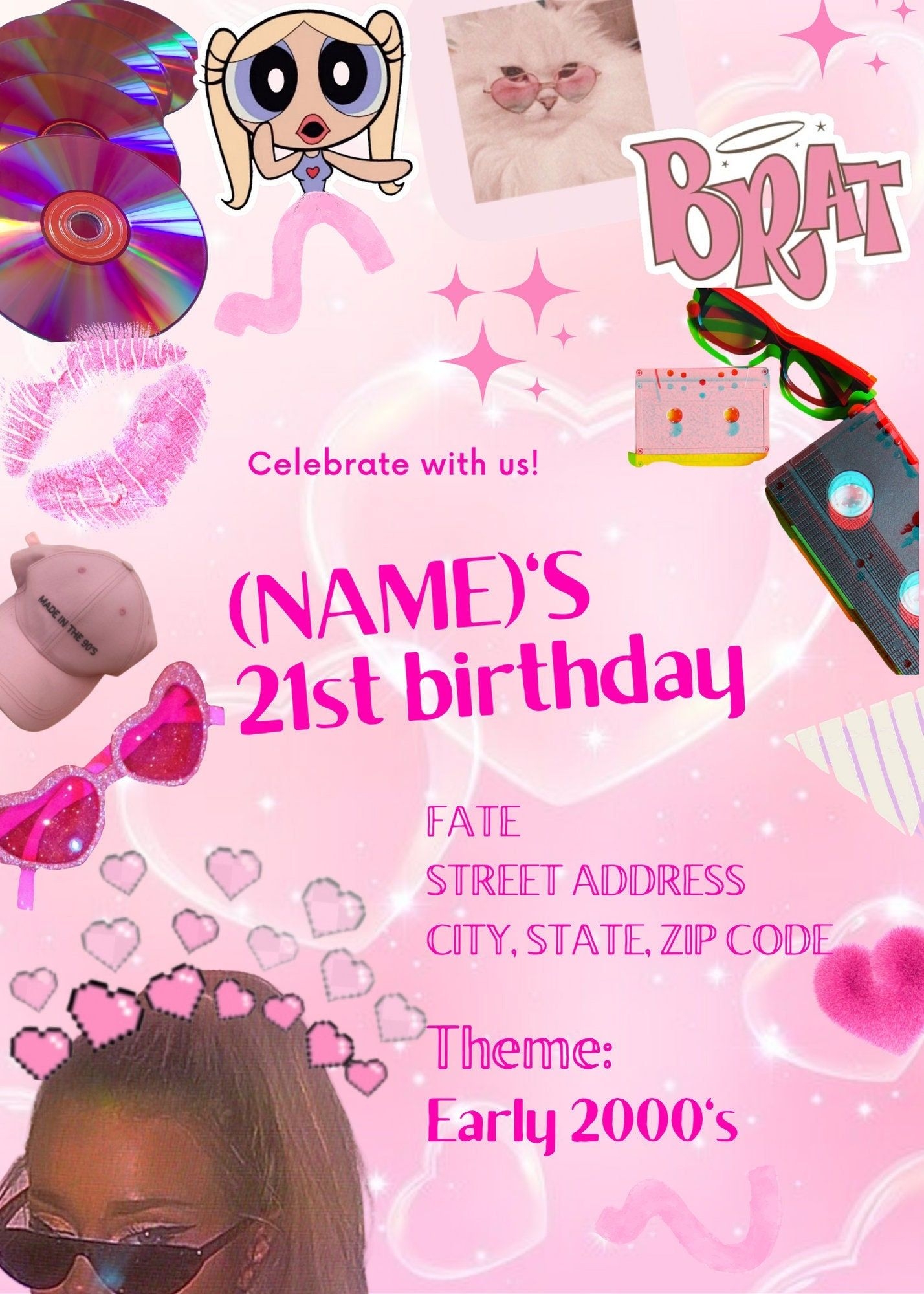 Y2K PARTY EARLY 2000 39 S PARTY Birthday Party Invitation Girl 21st Bday 