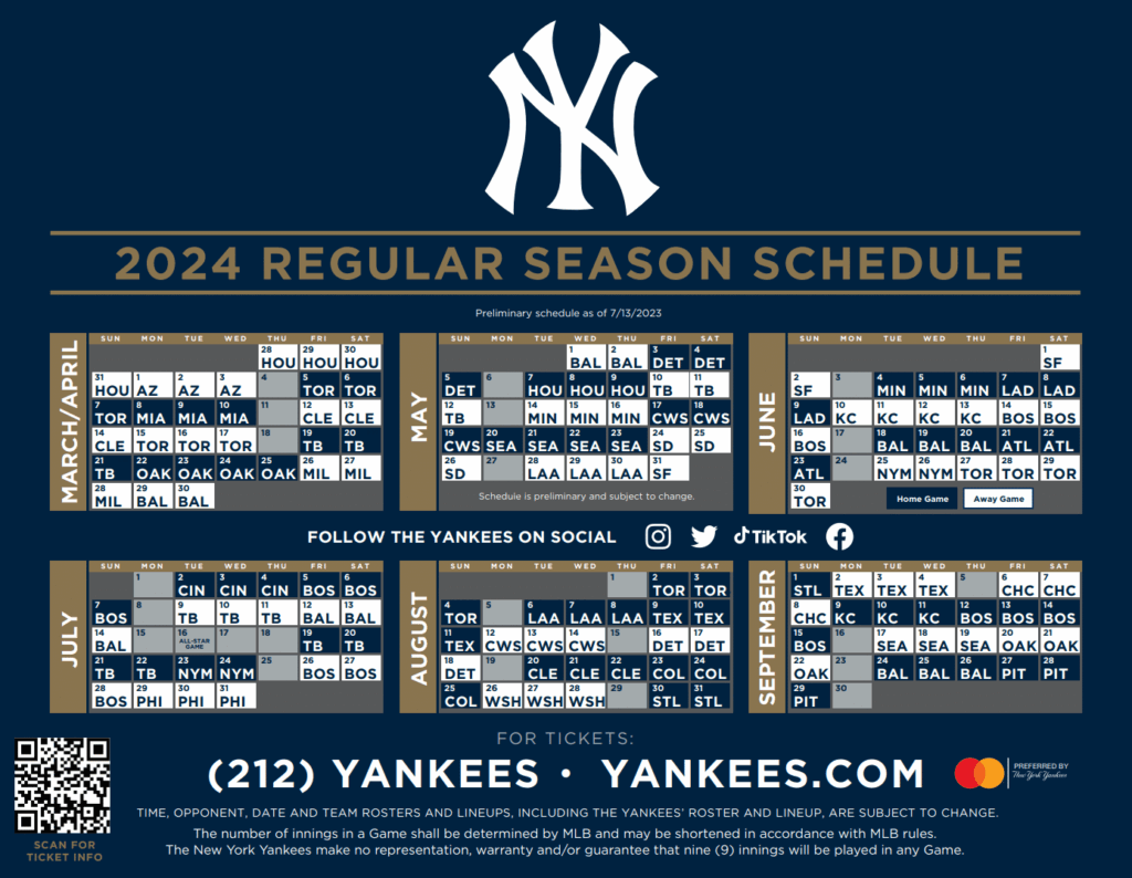 Yankees 2024 Schedule Printable Flore Jillana