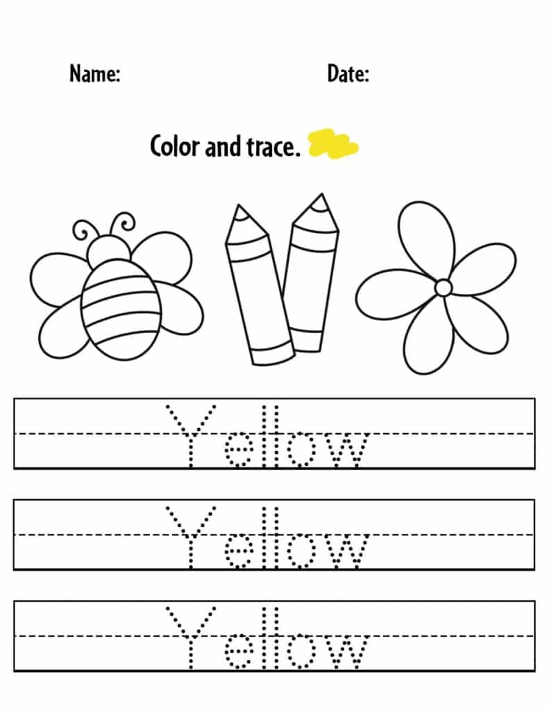 free printable yellow worksheet