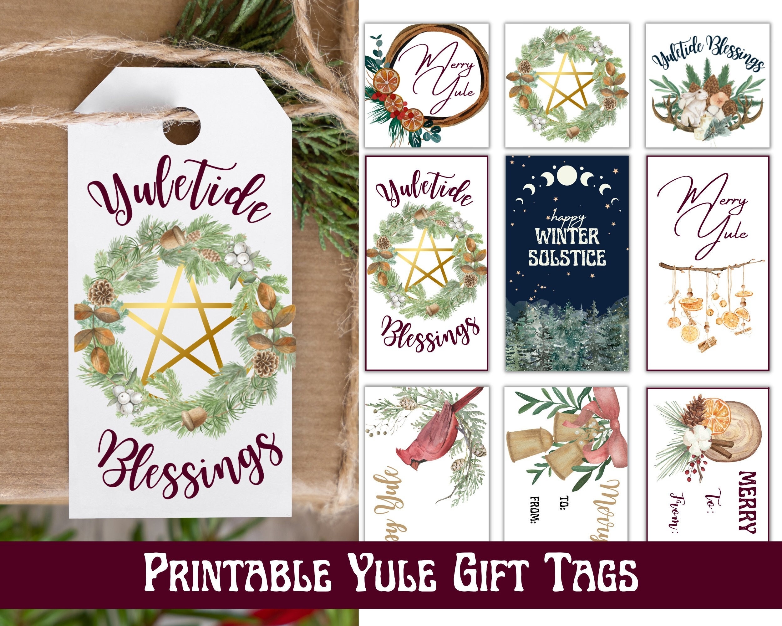 Yule Gift Tags Printable Pagan Wiccan Christmas Tags Yuletide 