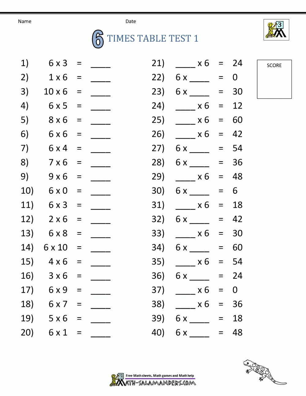 6 Times Tables Worksheets 6 Times Tables Worksheets