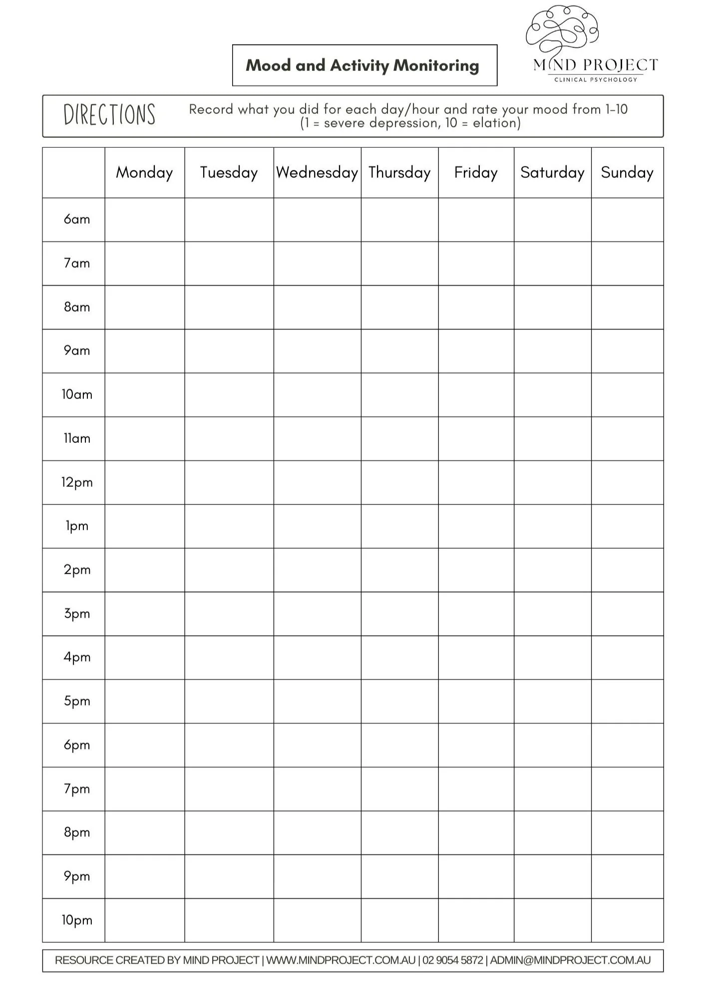 Free CBT Worksheets Cognitive Behavioural Therapy Resources Mind Project Clinical Psychology Kogarah